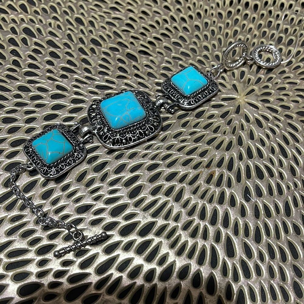 New Natural Antique Finish Alloy Metal Bracelet with Toggle Clasp